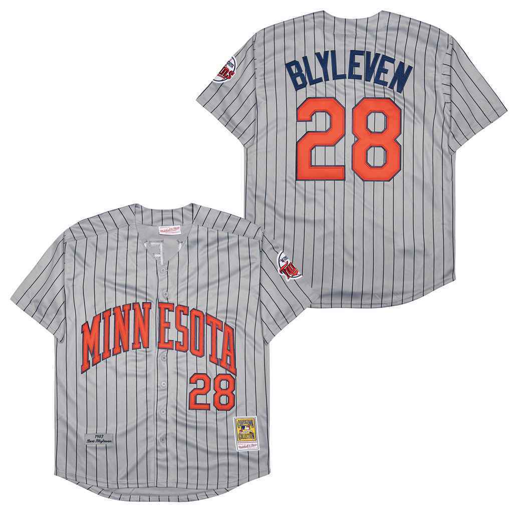 Minnesota Twins #28 Bert Blyleven Twins 28 Gray Black 1987 Retro Baseball Jersey baseball jersey product view 1