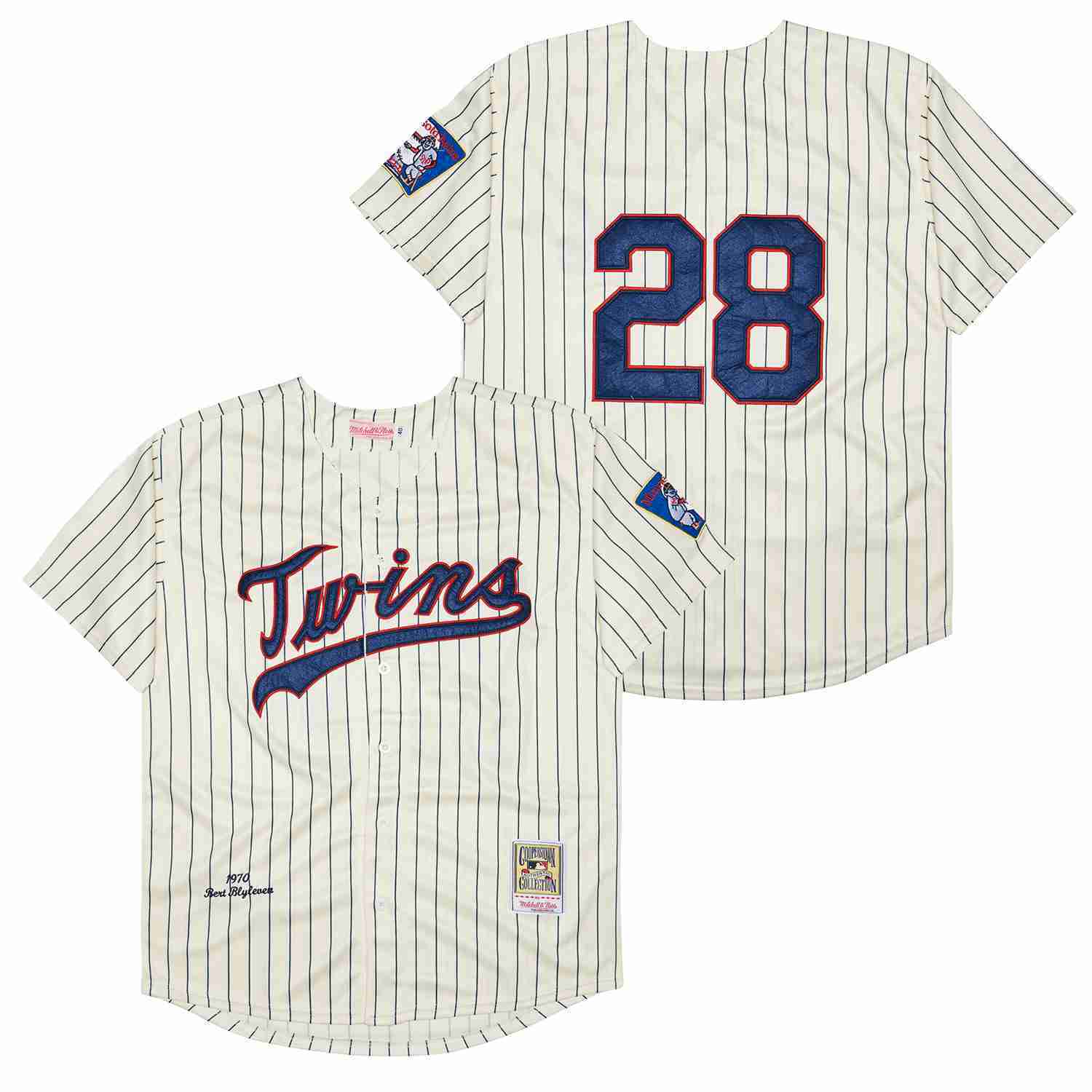 Minnesota Twins #28 Bert Blyleven Twins 28 Off-White Navy 1970 Retro Baseball Jersey baseball jersey product view 1