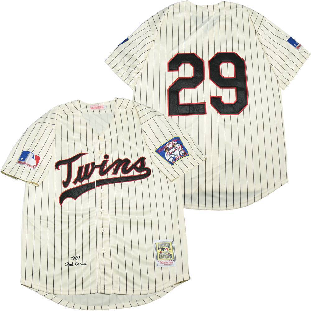 Minnesota Twins #29 Twins 29 Off-White Black 1969 Retro Baseball Jersey baseball jersey product view 1