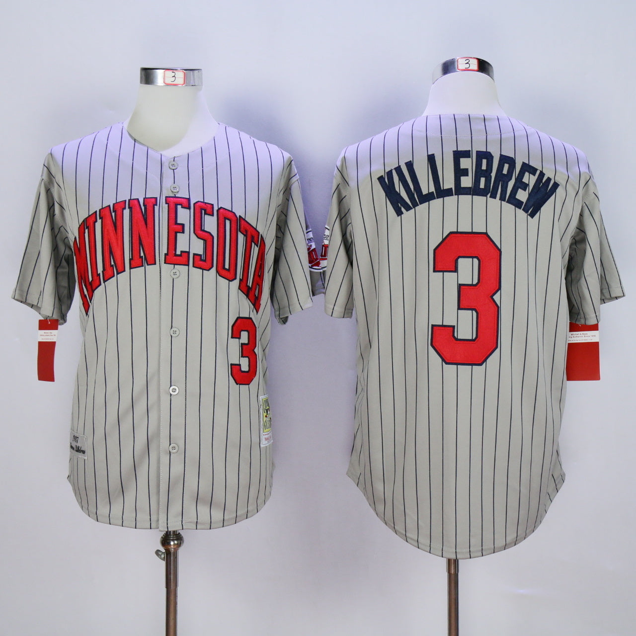 Minnesota Twins #3 Harmon Killebrew Twins 3 Gray Navy 1987 Retro Baseball Jersey baseball jersey product view 1