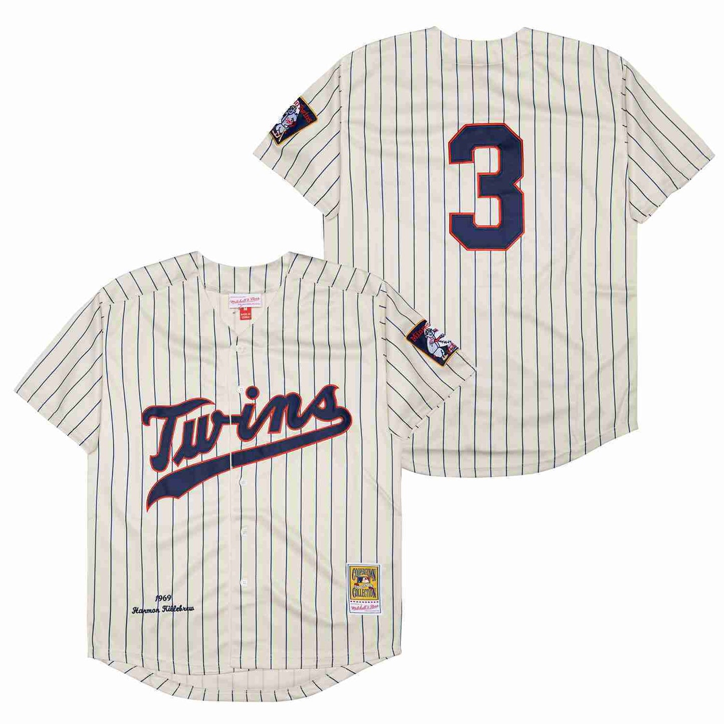 Minnesota Twins #3 Harmon Killebrew Twins 3 Off-White Navy 1969 Retro Style 1 Baseball Jersey baseball jersey product view 1