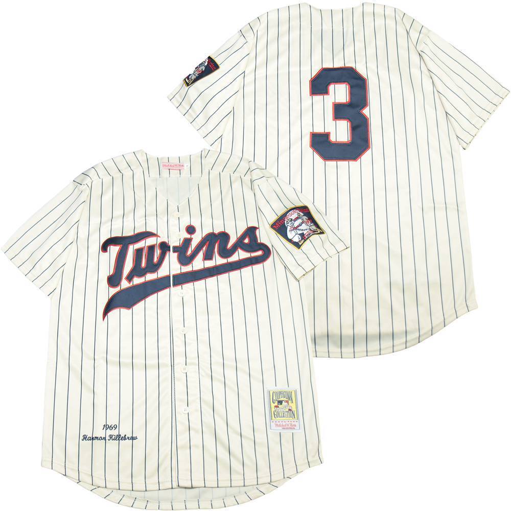 Minnesota Twins #3 Harmon Killebrew Twins 3 Off-White Navy 1969 Retro Style 2 Baseball Jersey baseball jersey product view 1