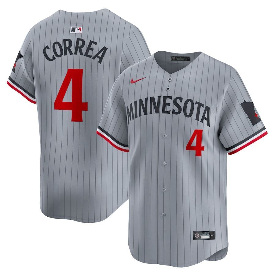 Minnesota Twins #4 Carlos Correa Road Limited Player Jersey – Gray Baseball Jersey baseball jersey product view 1