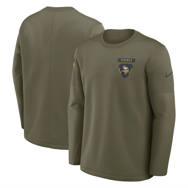 Minnesota Vikings Olive 2025 Salute to Service Sideline Coaches Therma-FIT Long Football Jersey football jersey product view 1