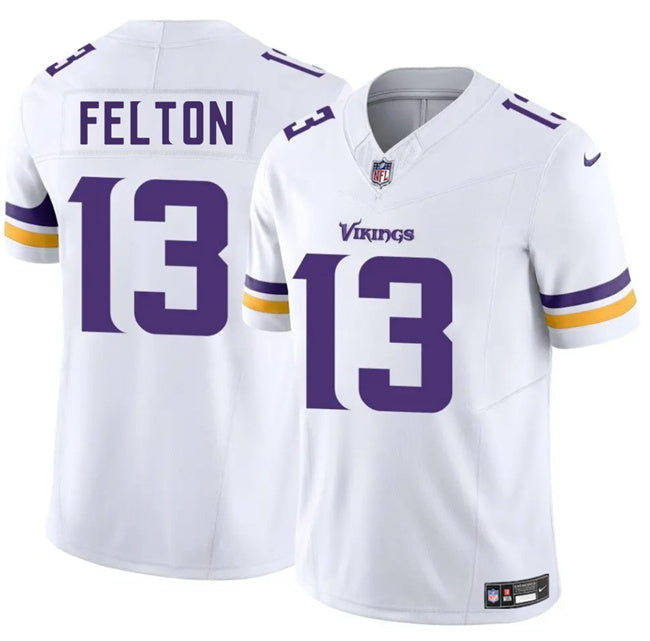 Minnesota Vikings #13 Tai Felton White 2025 Draft F.U.S.E. Vapor Untouchable Limited Football Jersey football jersey product view 1