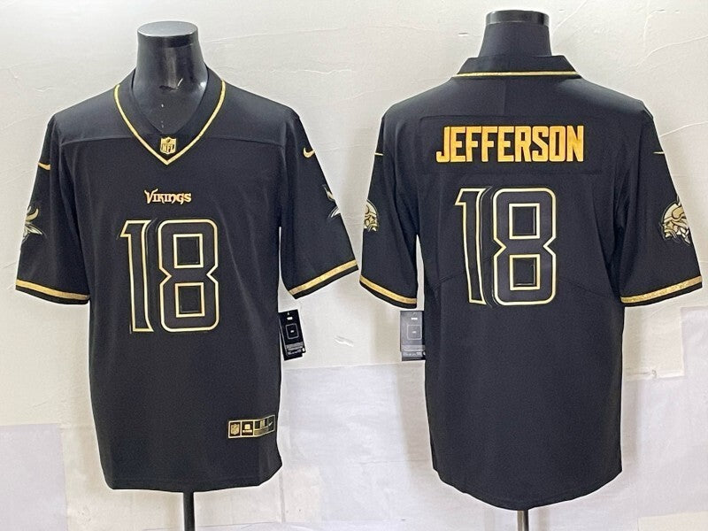 Minnesota Vikings #18 Justin Jefferson Gold Text Football Jersey football jersey product view 1