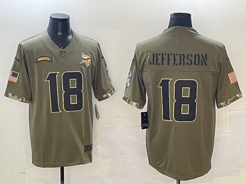Minnesota Vikings #18 Justin Jefferson Salute Football Jersey football jersey product view 1
