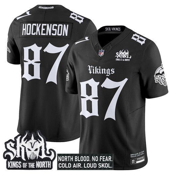 Minnesota Vikings #87 T.J. Hockenson Black 2025 F.U.S.E. Kings of the North Patch 'Gothic Football Jersey football jersey product view 1