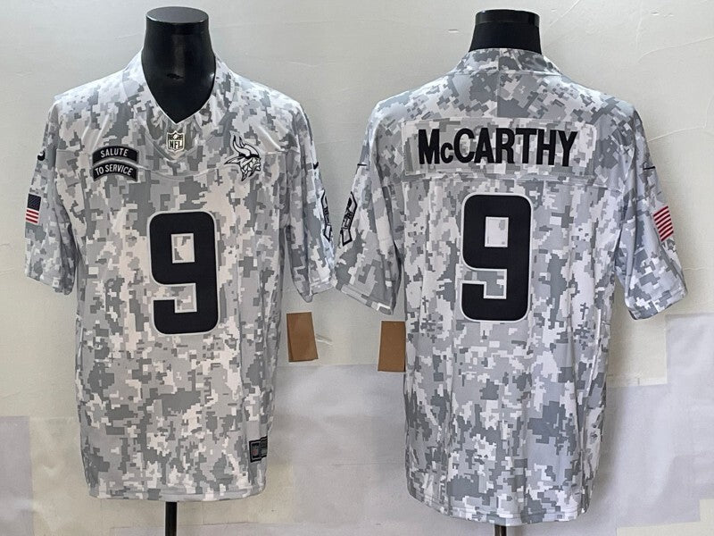 Minnesota Vikings #9 J.J. McCarthy Salute Football Jersey football jersey product view 1