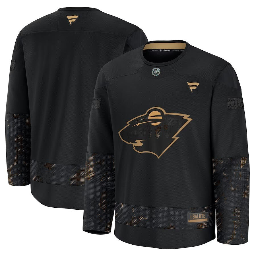 Minnesota Wild 2024 Military Appreciation Practice Jersey - Black Hockey Jersey hockey jersey product view 1