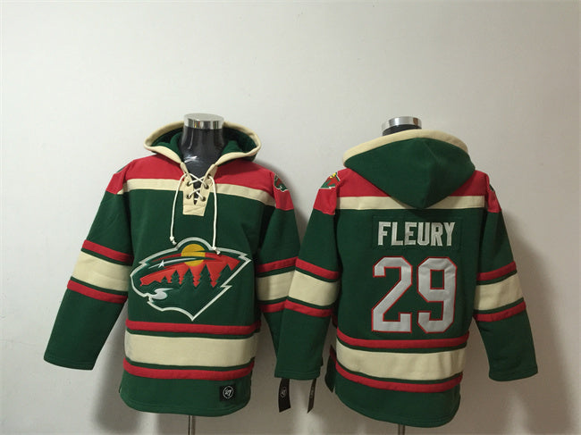 Minnesota Wild #29 Marc-Andre Fleury Green Lace-Up Pullover Hoodie Hockey Jersey hockey jersey product view 1