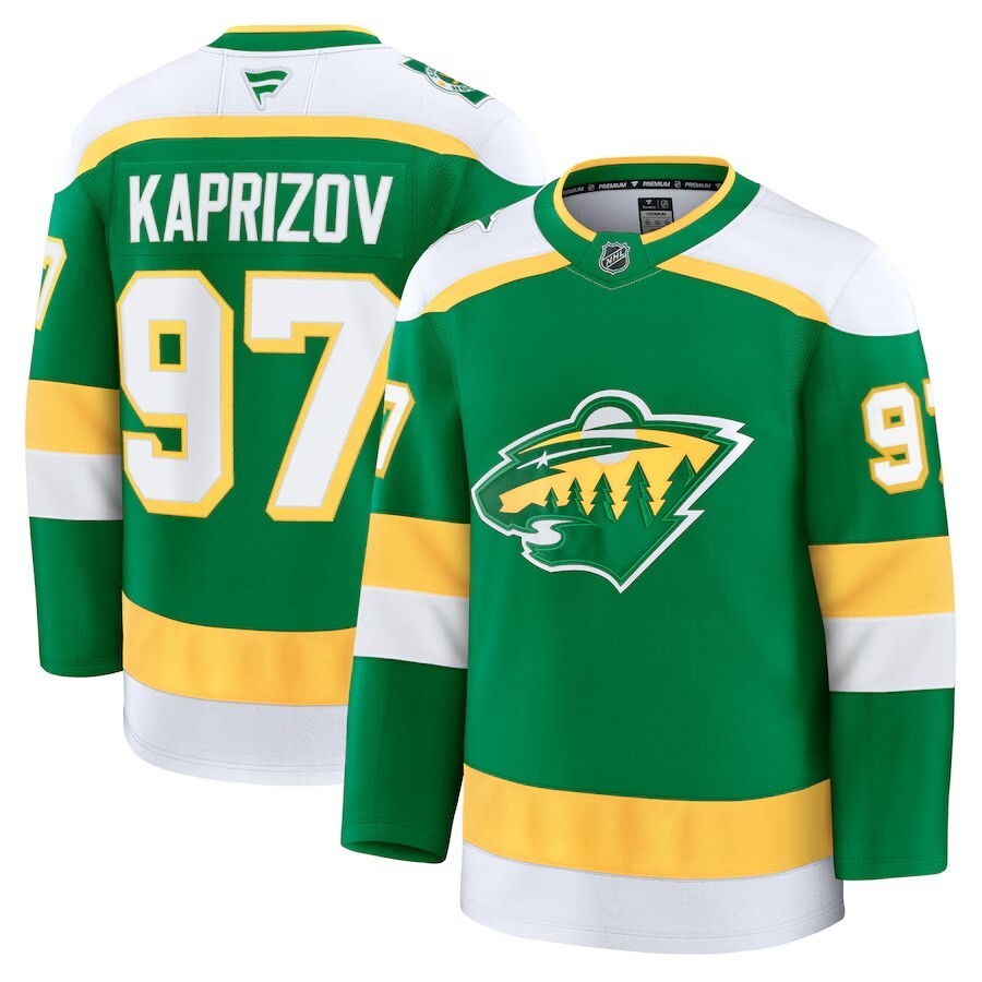 Minnesota Wild #97 Kirill Kaprizov Alternate Premium Jersey - Green Hockey Jersey hockey jersey product view 1