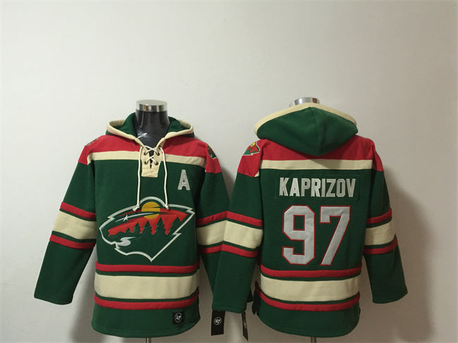 Minnesota Wild #97 Kirill Kaprizov Green Lace-Up Pullover Hoodie Hockey Jersey hockey jersey product view 1