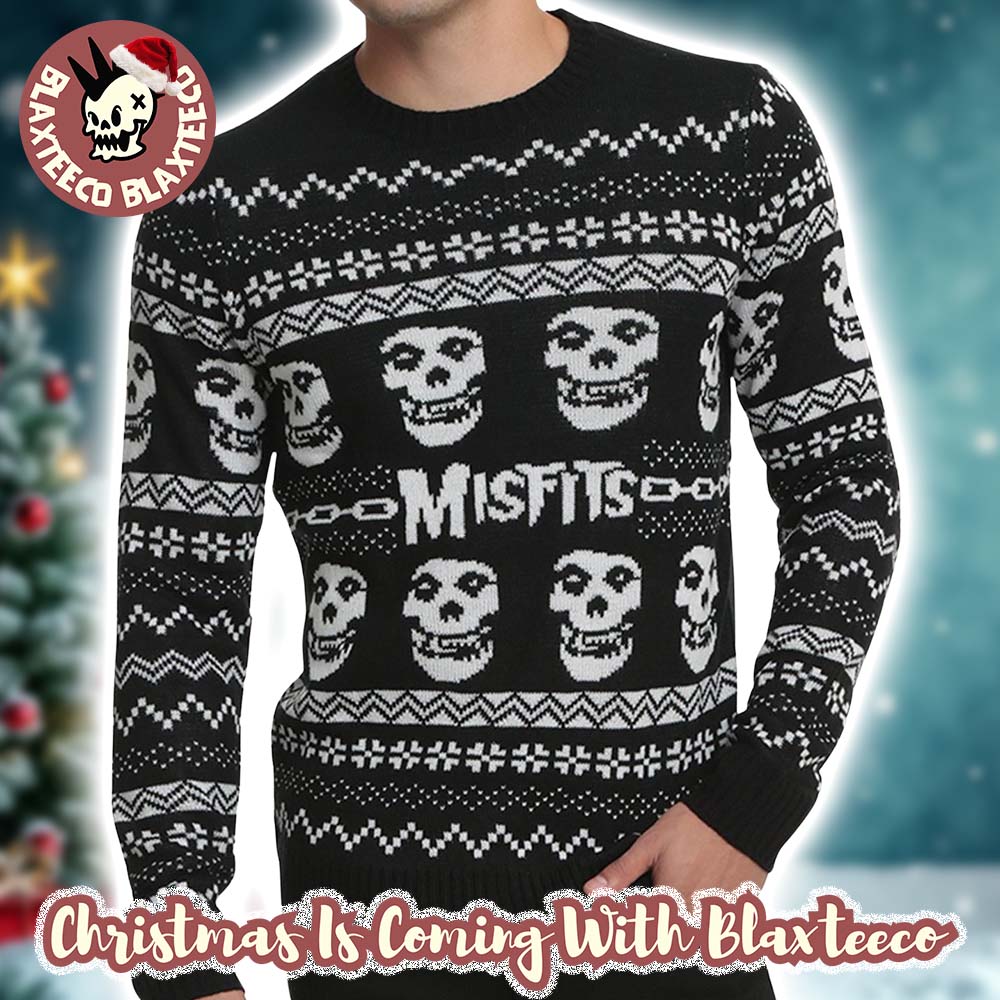 Misfits Band Crimson Ghost Pattern Classic Knitted Black Ugly Christmas Sweater Unisex T-shirt, Sweatshirt, Hoodie, Long Sleeve Tee - T-Shirt, Sweatshirt, Hoodie