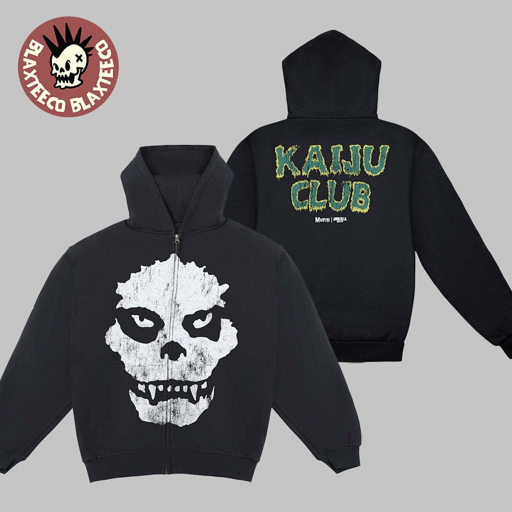 Misfits X Godzilla Kaiju Club Fiend Skull Zip Up Hoodie Unisex T-shirt, Sweatshirt, Hoodie, Long Sleeve Tee - T-Shirt, Sweatshirt, Hoodie