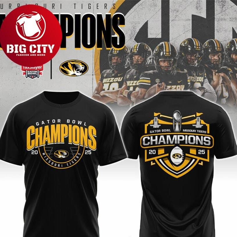 Missouri Tigers Gator Bowl Champions Football 2025 Two Sided Shirt Unisex T-shirt, Sweatshirt, Hoodie, Long Sleeve Tee - T-Shirt, Sweatshirt, Hoodie