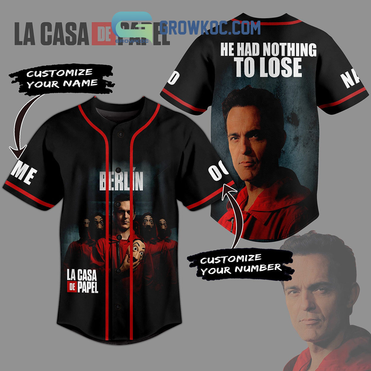 Money Heist Berlin Nothing To Lose Personalized Baseball Jersey baseball jersey product view 1