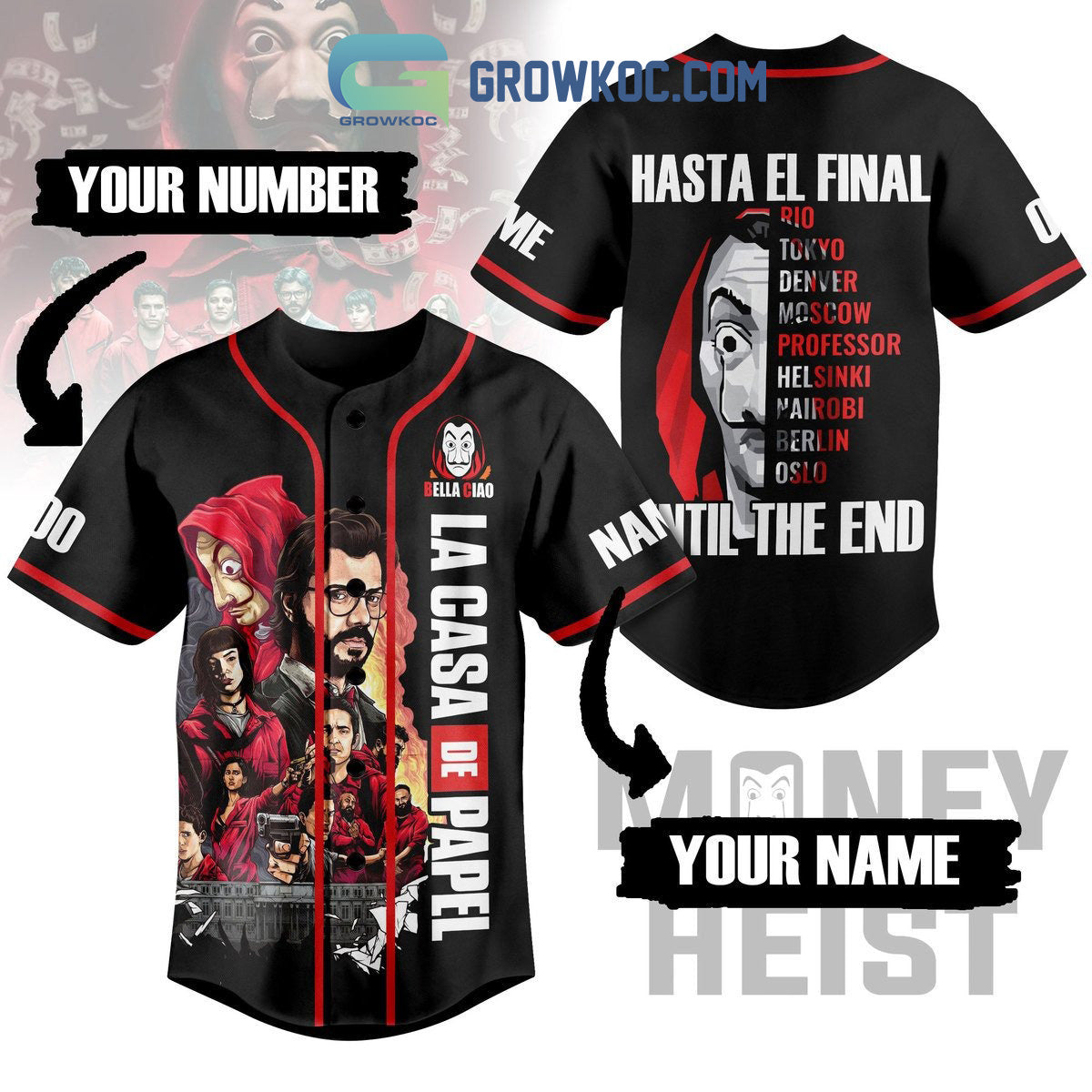 Money Heist La Casa De Papel Personalized Baseball Jersey baseball jersey product view 1