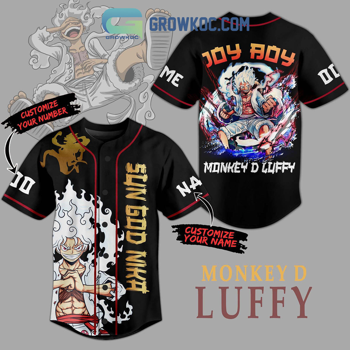 Monkey D Luffy Sun God Nika Personalized Baseball Jersey baseball jersey product view 1