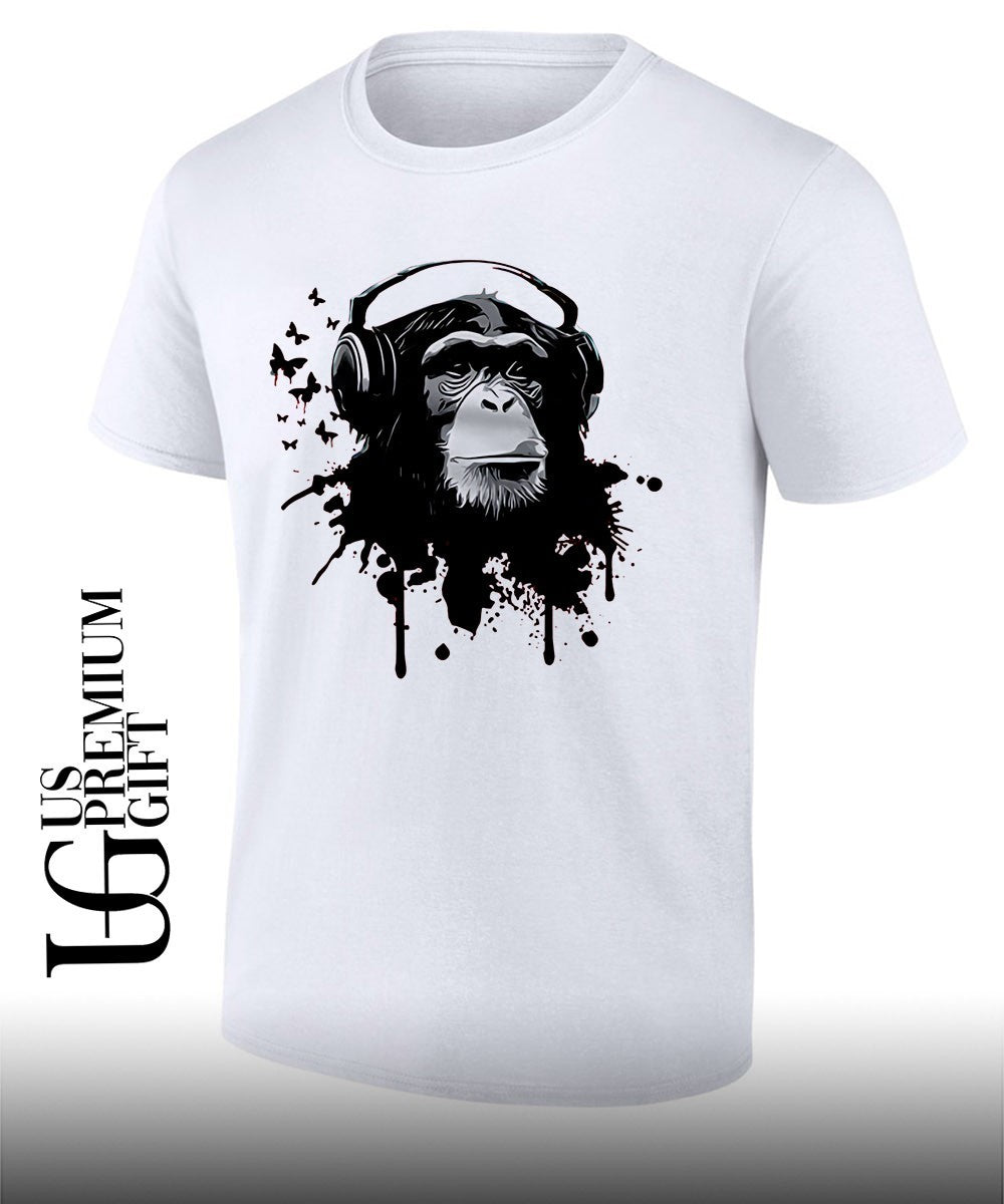 Monkey with headphones shirt Unisex T-shirt, Sweatshirt, Hoodie, Long Sleeve Tee - T-Shirt, Sweatshirt, Hoodie