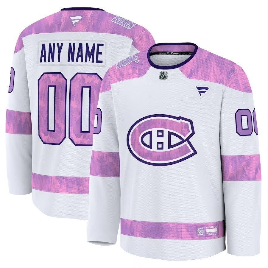 Montreal Canadiens Fanatics 2024 Hockey Fights Cancer Custom Practice Jersey - White Hockey Jersey hockey jersey product view 1
