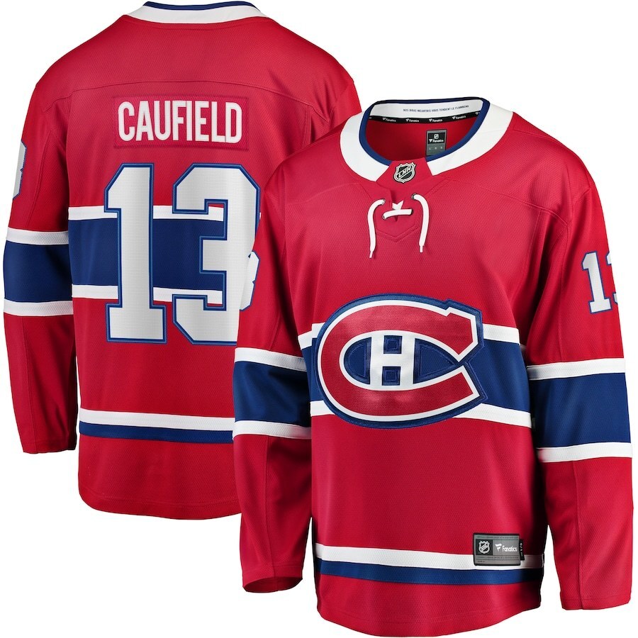 Montreal Canadiens #13 Cole Caufield Home Premier Breakaway Player Jersey - Red Hockey Jersey hockey jersey product view 1