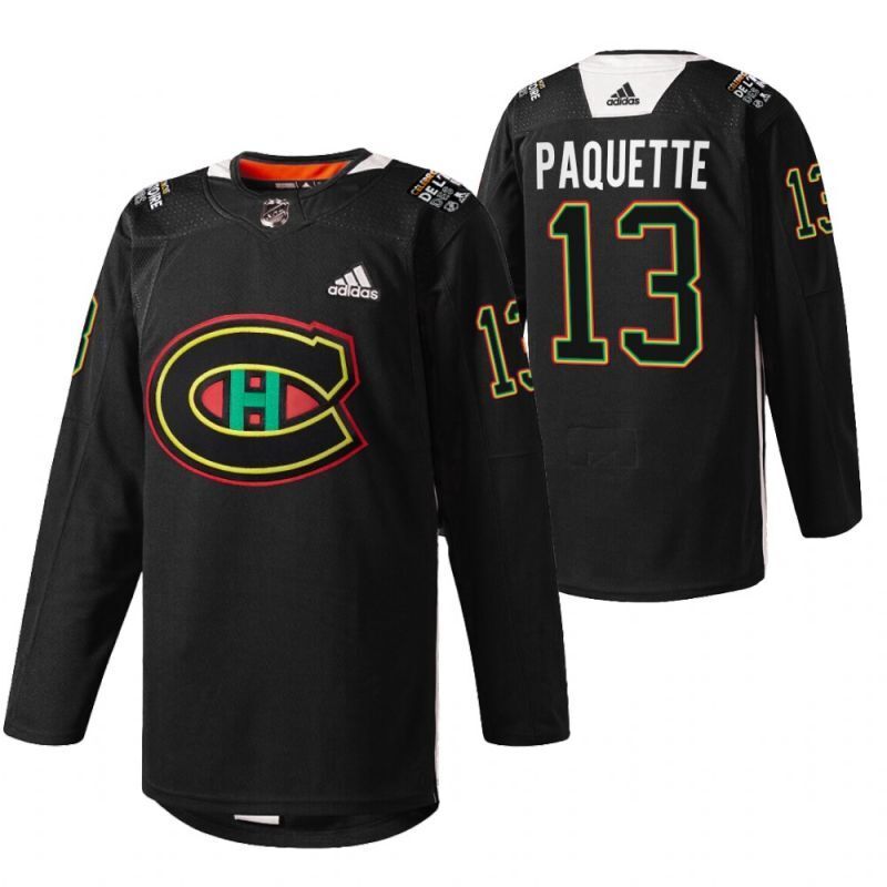 Montreal Canadiens #13 cedric-paquette-black-black-history-night-2022-warmup-jersey Hockey Jersey hockey jersey product view 1