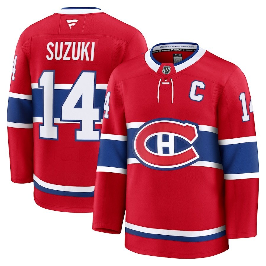 Montreal Canadiens #14 Nick Suzuki Home Premium Jersey - Red Hockey Jersey hockey jersey product view 1