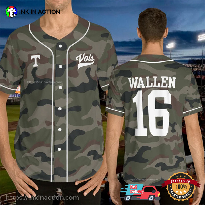 Morgan Wallen 16 Camo Baseball Jersey baseball jersey product view 1