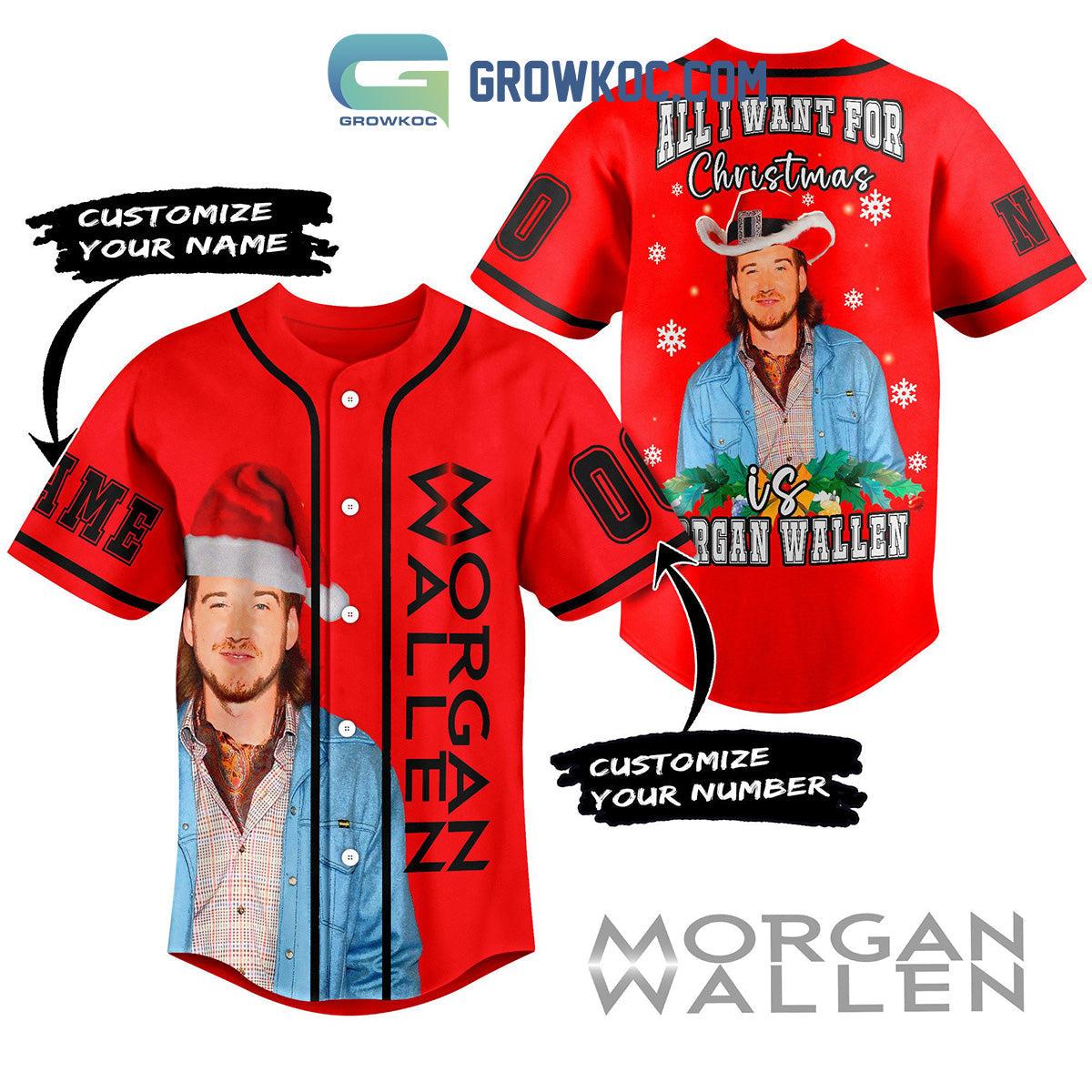 Morgan Wallen All I Want For Christmas Is You Personalized Baseball Jersey baseball jersey product view 1