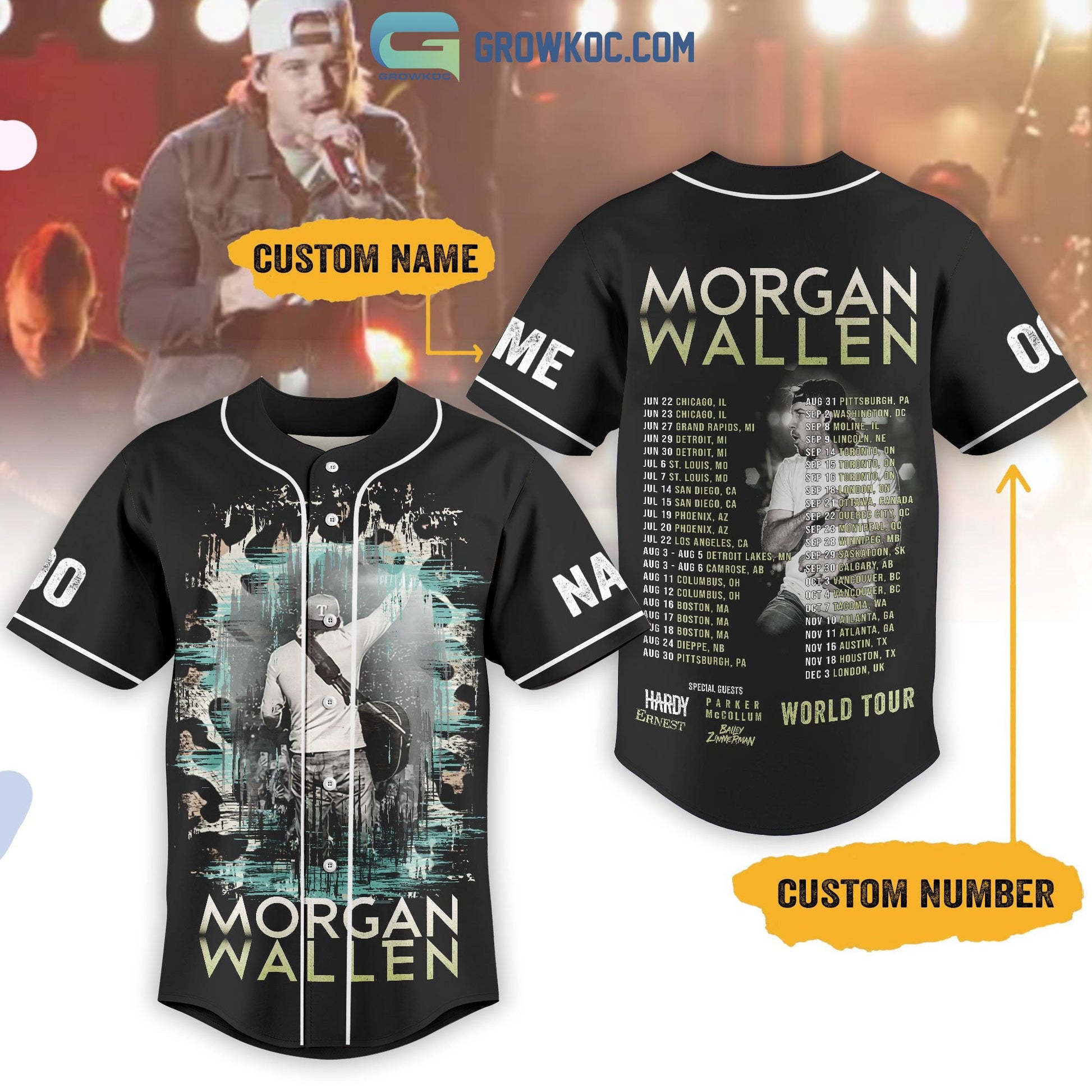 Morgan Wallen World Tour Hardy Ernest Personalized Baseball Jersey baseball jersey product view 1