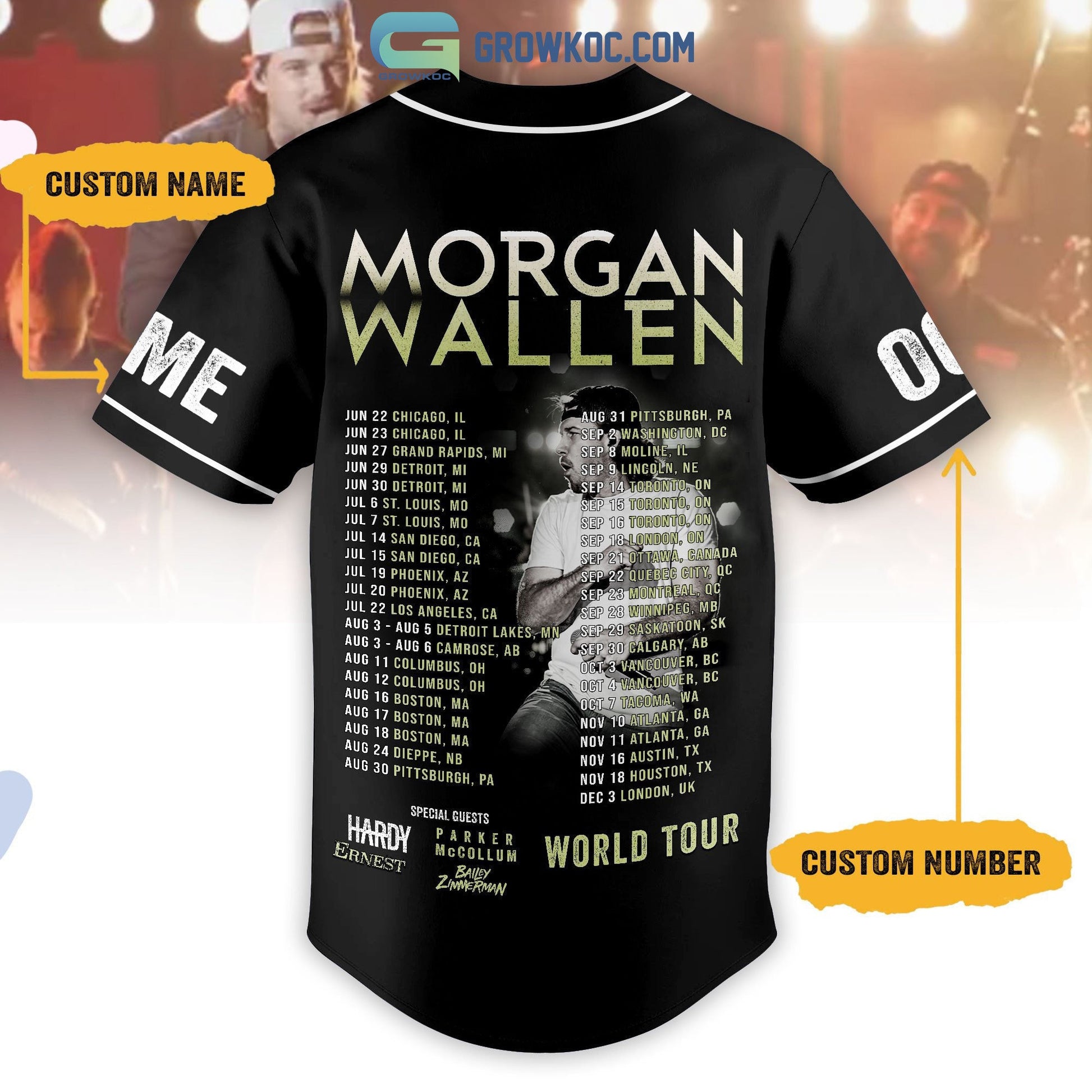 Morgan Wallen World Tour Hardy Ernest Personalized Baseball Jersey baseball jersey product view 3