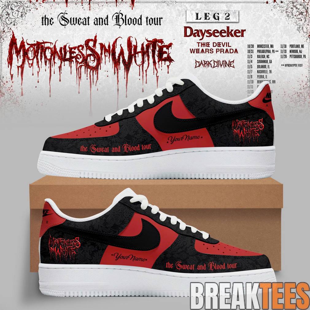 Motionless In White Leg 2 of The Sweat And Blood Tour 2026 Custom Air Force 1 Unisex T-shirt, Sweatshirt, Hoodie, Long Sleeve Tee - T-Shirt, Sweatshirt, Hoodie