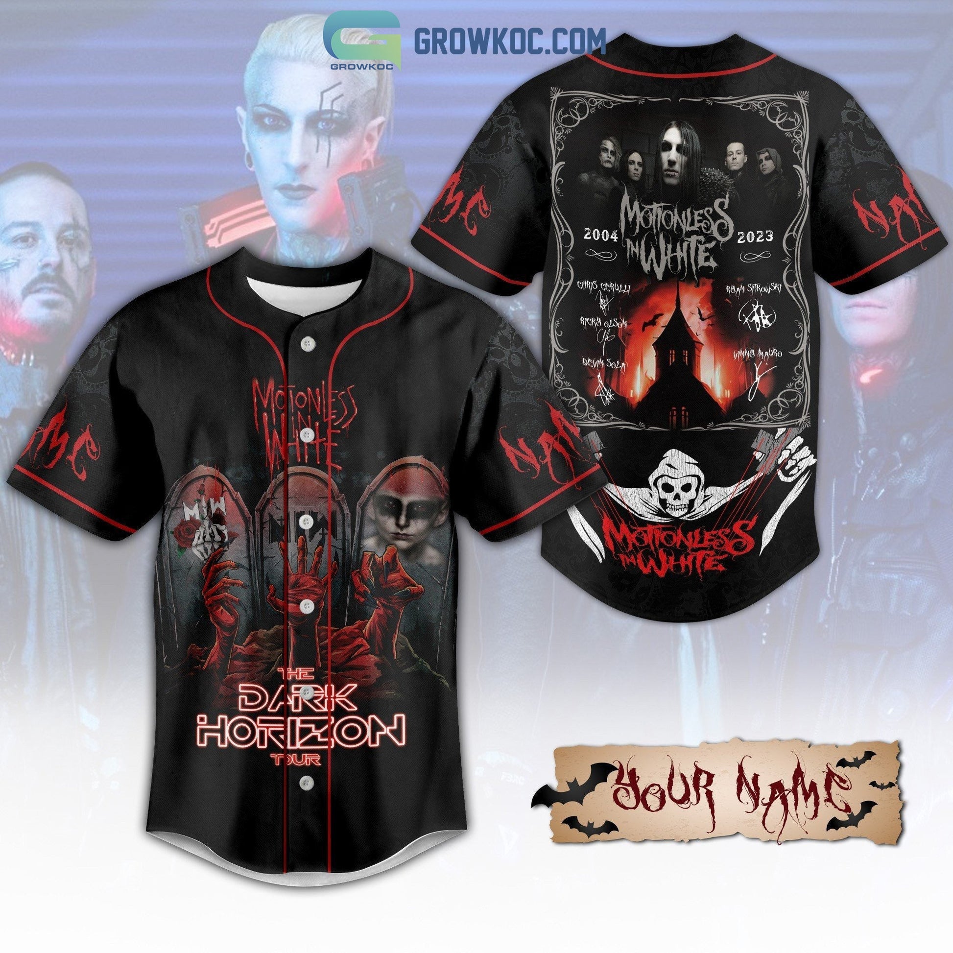Motionless In White The Dark Horizon Tour 2023 Personalized Baseball Jersey baseball jersey product view 1