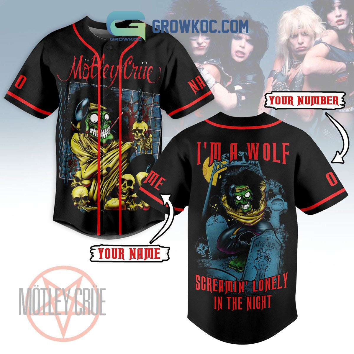 Motley Crue I’m A Wolf Screamin’ Lonely In The Night Personalized Baseball Jersey baseball jersey product view 1