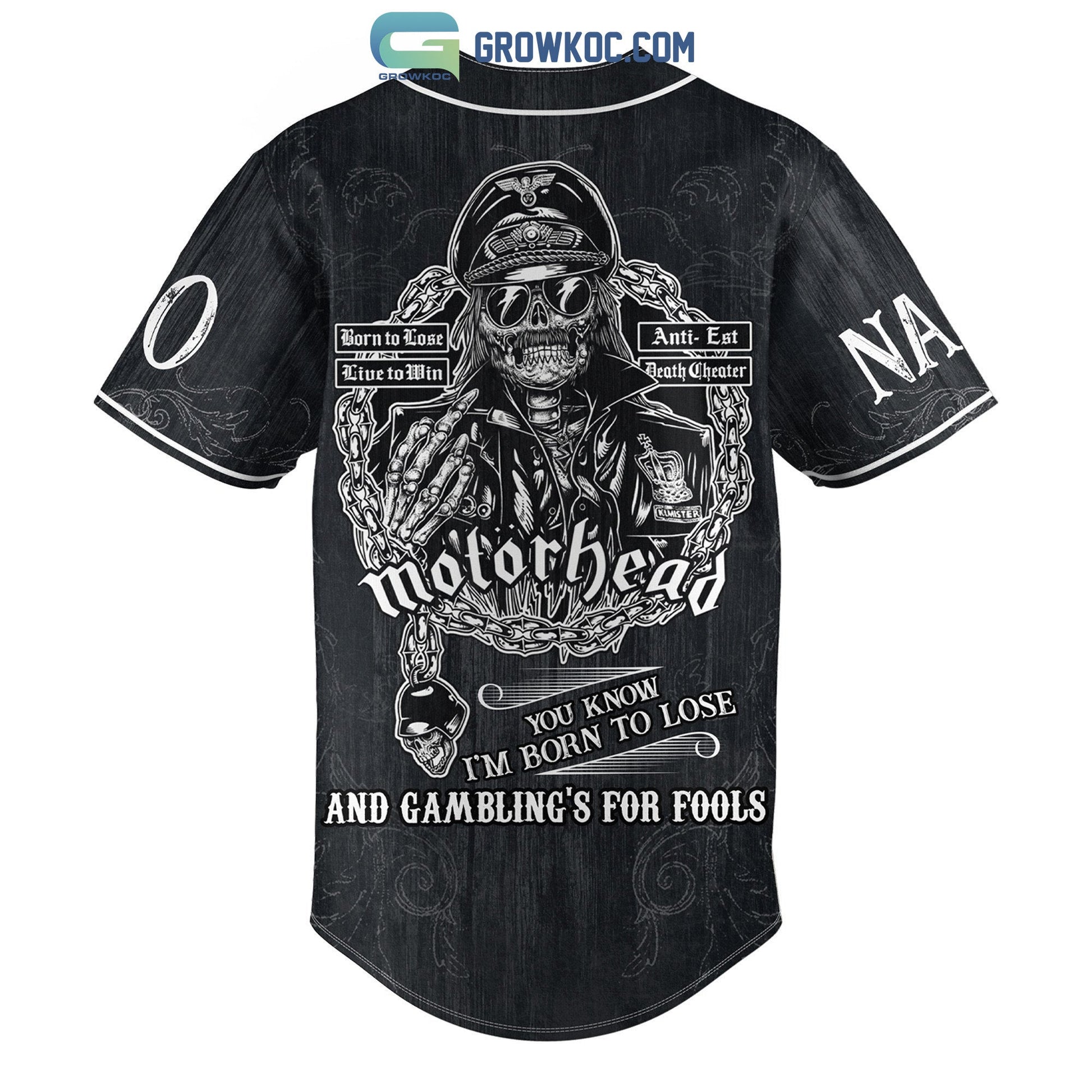 Motor Head You Know I’m Born To Lose And Gambling’s For Fools Personalized Baseball Jersey baseball jersey product view 1