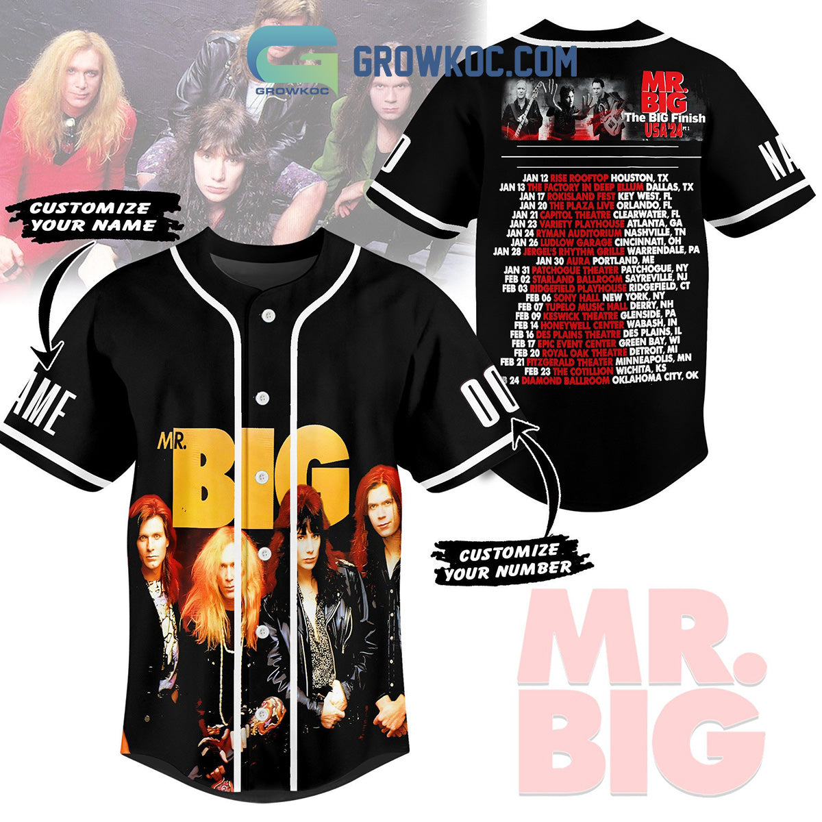 Mr. Big The Big Finish USA 24 Tour Personalized Baseball Jersey baseball jersey product view 1