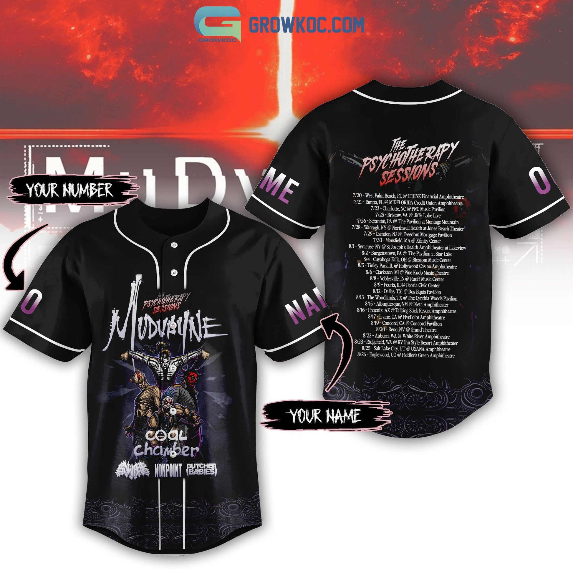 Mudvayne The Psychotherapy Sessions 2023 Tour Personalized Baseball Jersey baseball jersey product view 1