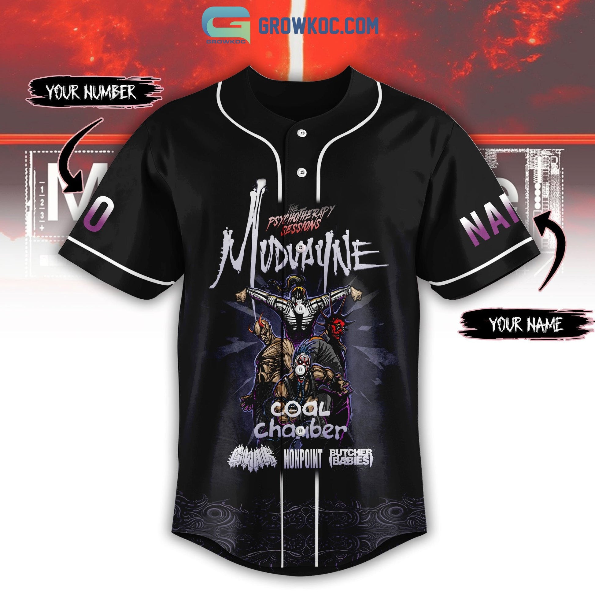 Mudvayne The Psychotherapy Sessions 2023 Tour Personalized Baseball Jersey baseball jersey product view 2