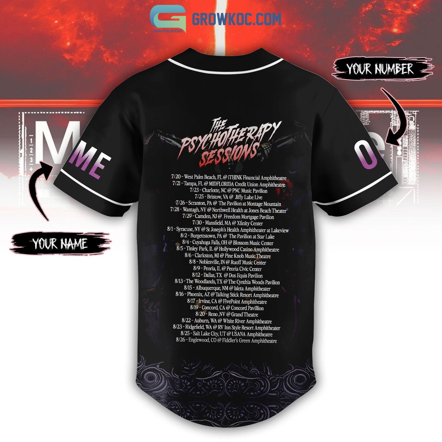 Mudvayne The Psychotherapy Sessions 2023 Tour Personalized Baseball Jersey baseball jersey product view 3