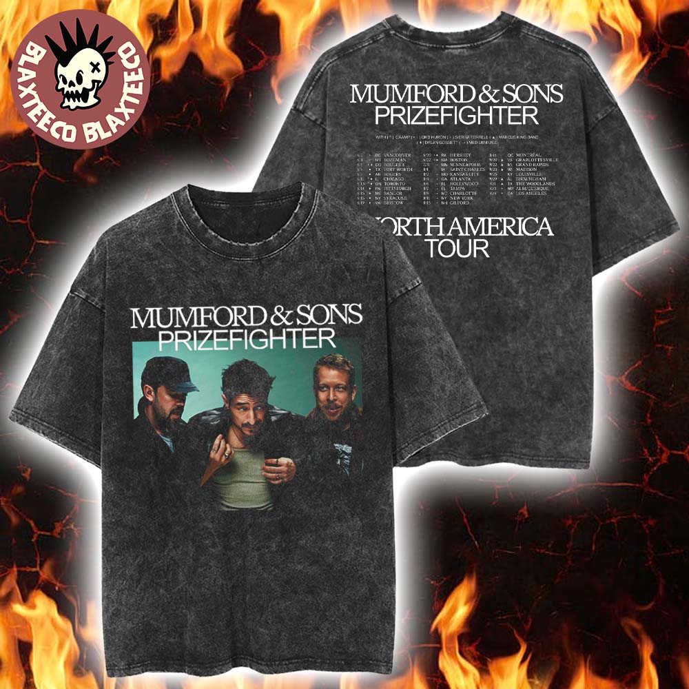 Mumford And Sons Prizefighter North America Tour 2026 City Dates Retro Washed T-Shirt Unisex T-shirt, Sweatshirt, Hoodie, Long Sleeve Tee - T-Shirt, Sweatshirt, Hoodie