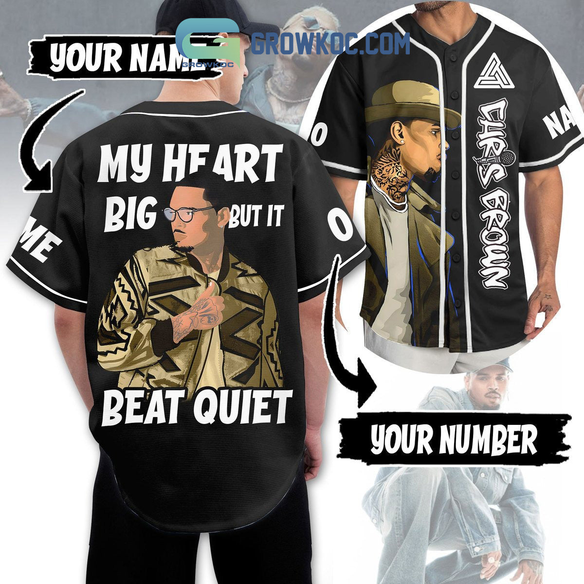 My Heart Big But It Beat Quiet Chris Brown Personalized Baseball Jersey baseball jersey product view 3