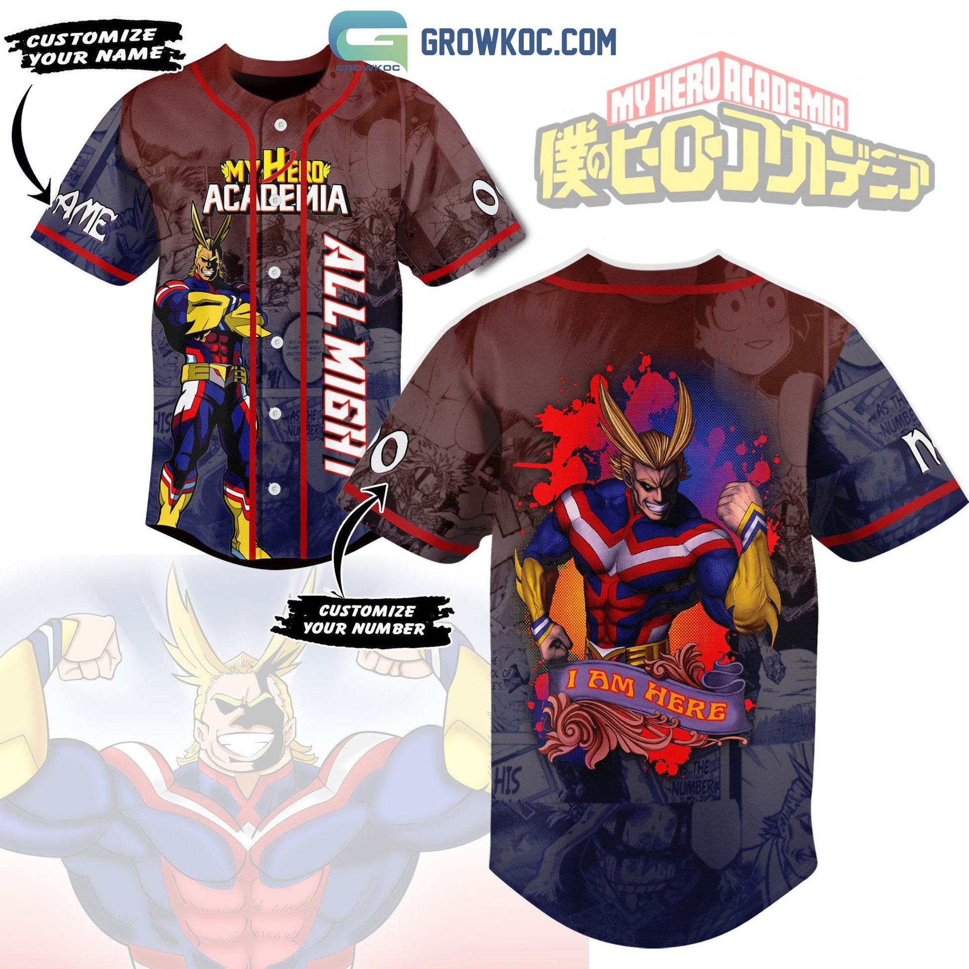 My Hero Academia All Might Personalized Baseball Jersey baseball jersey product view 1