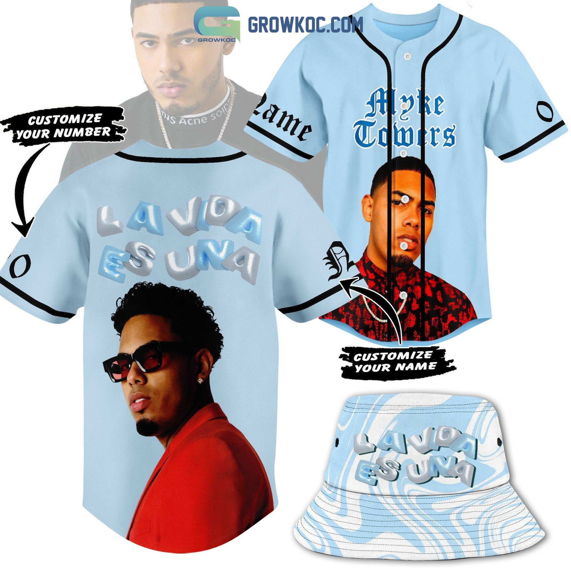 Myke Towers La Vida Es Una Personalized Baseball Jersey baseball jersey product view 1