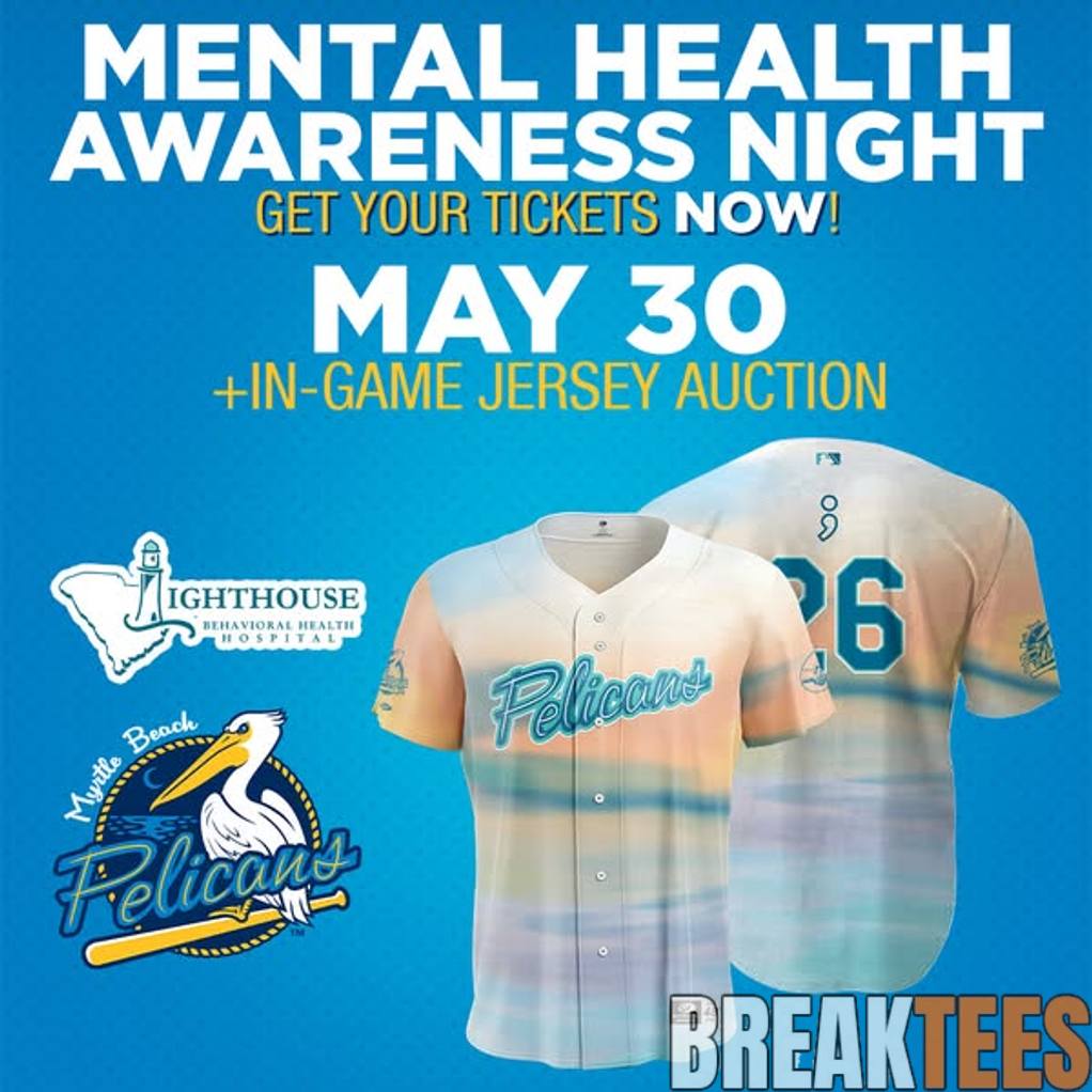 Myrtle Beach Pelicans x Annual Mental Health Awareness Night 2026 Baseball Jersey baseball jersey product view 1