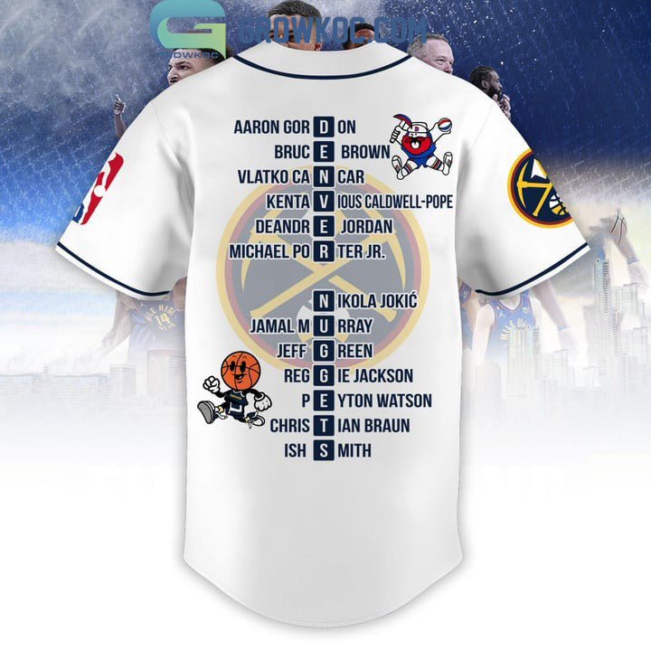 NBA Finals Champions Denver Nuggets Murray Jokic Porter Jr White Design Baseball Jersey baseball jersey product view 1