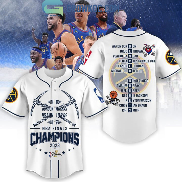 NBA Finals Champions Denver Nuggets Murray Jokic Porter Jr White Design Baseball Jersey baseball jersey product view 2