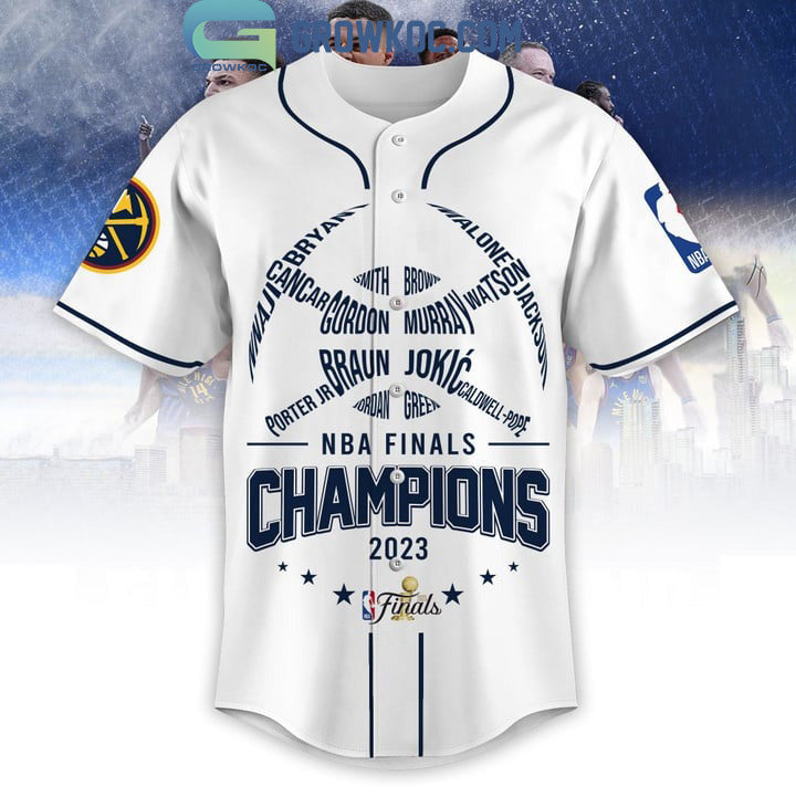 NBA Finals Champions Denver Nuggets Murray Jokic Porter Jr White Design Baseball Jersey baseball jersey product view 3