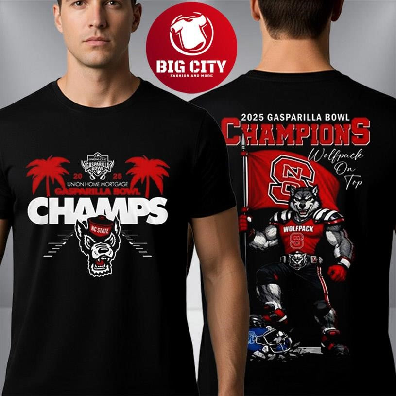 NC State Wolfpack Bowl Champions 2025 Mascot Two Sided Shirt Unisex T-shirt, Sweatshirt, Hoodie, Long Sleeve Tee - T-Shirt, Sweatshirt, Hoodie