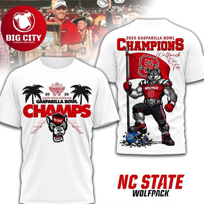 NC State Wolfpack Union Home Mortgage Gasparilla Bowl Champions 2025 Two Sided Shirt Unisex T-shirt, Sweatshirt, Hoodie, Long Sleeve Tee - T-Shirt, Sweatshirt, Hoodie